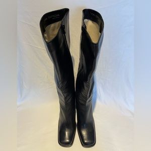 Via Spiga Tall Knee Length Black Leather Heeled Boots | Size 11 | NWT